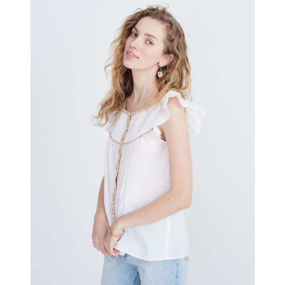 Madewell Ruffle-Sleeve Bib Pure Cotton Button Down Blouse